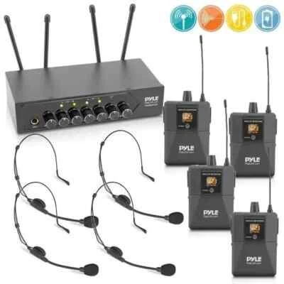 Pyle UHF Wireless Lavalier Microphone Set 4 Transmitters Home Recording PDWM4122 - Image 1 of 4