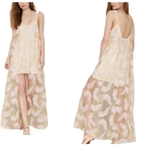 Revolve Line & Dot Ivory Sheer Feather Embroidered Dress XS Ivory Maxi Festival - Picture 1 of 8