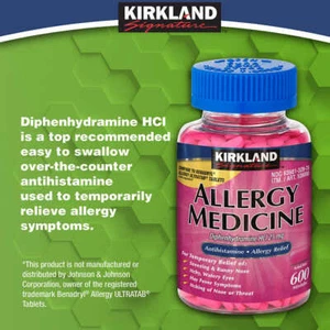 Kirkland Signature Allergy Relief Med's 600 ct 25mg Compare 2 Benadryl - Picture 1 of 3