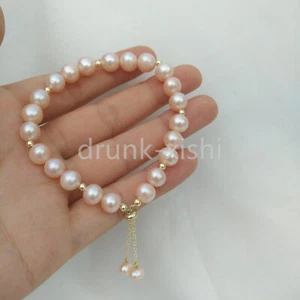 Stunning Aaa Pink South Sea Pearl Bracelet 7.5-8" 14k Gold P - Picture 1 of 9