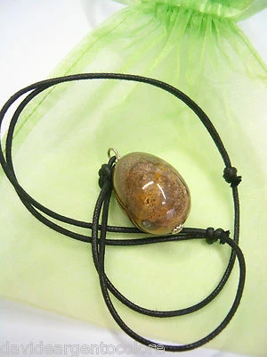 Ciondolo in ARGENTO 925 con uovo in AGATA naturale e girocollo - pietra dura - - Immagine 1 di 4