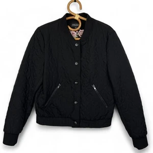 Just Jeans Quilted Bomber Jacket Womens Size 12 Black Padded Winter Warm - Picture 1 of 10