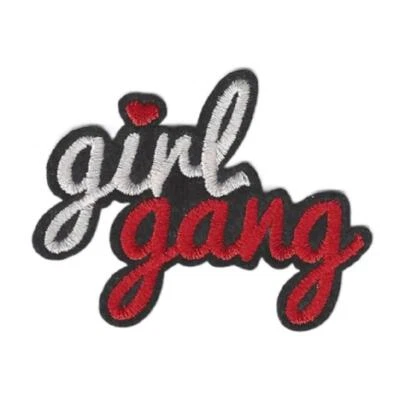 GIRL GANG IRON ON PATCH 2.4" Female Empowerment Feminist Red White Embroidered - Image 1 of 2