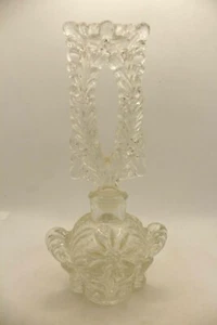 Perfume Bottle Czech Crystal with Tall Stopper- Flower Design - Picture 1 of 5