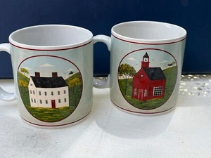 2 Warren Kimble Red Barn -Country life Coffee Mugs Cups by Sakura 1998 - Picture 1 of 4