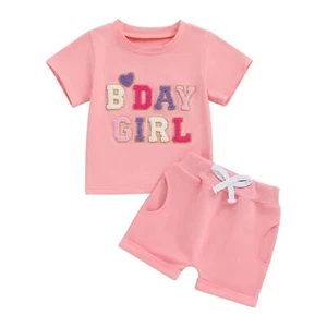 Toddler Baby Girl Birthday Outfit Birthday Girl Shirt and Elastic Shorts Cute... - Picture 1 of 8