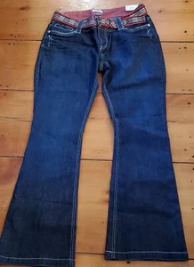 SO New With Tags 90s Low Rise Flare Jeans Juniors 15 Y2K Wide Leg Dark Blue - Picture 1 of 8