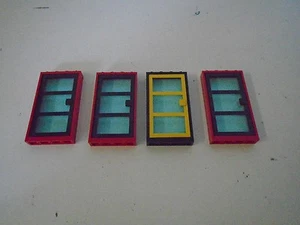Lego Lot of 4 Door Frames Red Base Blue Glass Black Yellow - Picture 1 of 1