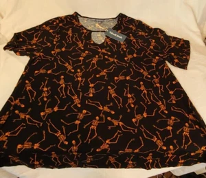 modcloth black top with orange skeletons 3x new with tags halloween - Picture 1 of 5