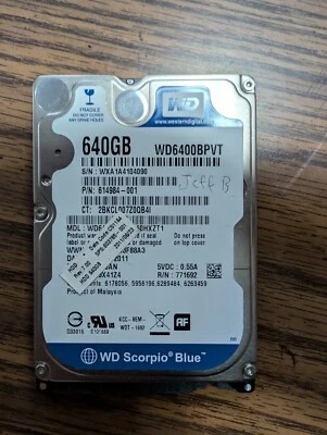 Western Digital 640GB WD6400BPVT 5400RPM 2.5" SATA Laptop HDD Hard Drive - Image 1 of 2