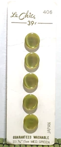 Vintage Le Chic Medium Green Iridescent Round Buttons 9/16" 5 on Card Japan - Picture 1 of 6