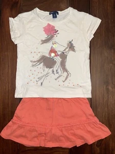 Gap Girl Riding Horse Sequin Top & Coral Skort Set Size 4 4T EUC So cute! - Picture 1 of 7