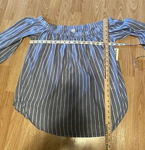 Old Navy Blue Stripe 3/4 Sleeve Off Shoulder Top Shirt  Size M Medium. T21 - Picture 1 of 6