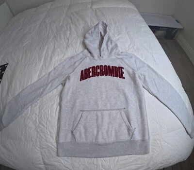 Abercrombie & Fitch Women’s Sweatshirt Hoodie Light Grey Large Girl’s Red Maroon - Image 1 of 4