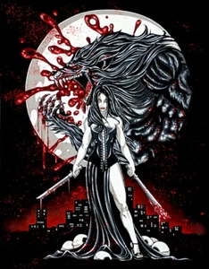 Gothic female vampire with swords and werewolf and comic FANTASY ART 8 x 10 - Picture 1 of 1