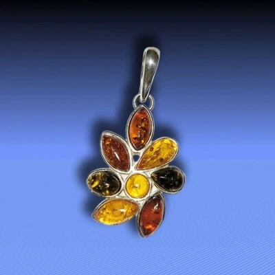 Nobile Tricolor Ambra Rimorchio IN 925 Argento Prese Ca 3,5 CM - Immagine 1 di 2