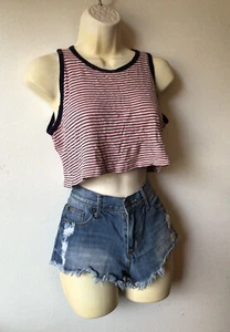 Ambiance Y2K Pink Striped Crop Top Tank 90s VTG 2000s Fashion Era Barbie Core - Picture 1 of 8