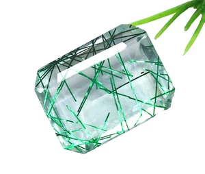 41 Ct Natural Green Rutilated Quartz AAA Emerald Cut Loose Doublet Gemstone - Picture 1 of 7