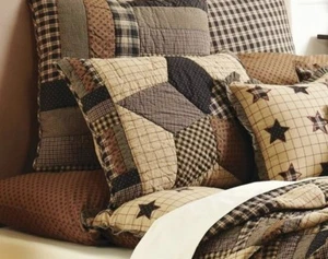 BINGHAM STAR QUILTED STANDARD SHAM : COUNTRY BROWN BLACK PLAID PILLOW COVER - Picture 1 of 3