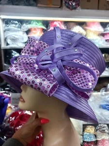 Bucket Bow Ribbon Kentucky Derby Wedding Hat Church Wide Brim Dressy Cocktail - Picture 1 of 19