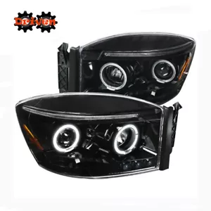 06-08 Dodge Ram Glossy Black Headlights Dual Halo LED Projector 1500/2500/350 - Picture 1 of 4