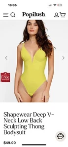 Popilush Swimsuit 1 PC XL Thong Pool Surf Dive Bathing Beach Shaper Lemon Yellow - Picture 1 of 9