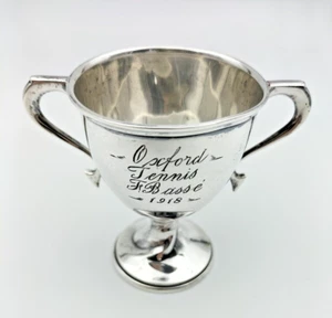 Antique Stirling Silver Oxford Tennis Trophy Hutton & Sons Birm 1916 Silver - AF - Picture 1 of 16