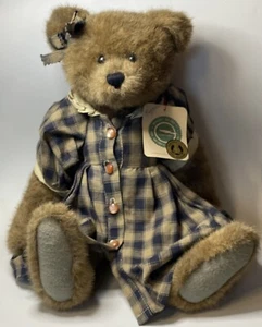 "Vestido Boyd's Bears Eugenia azul/bronceado a cuadros 16"" de alto" - Imagen 1 de 9