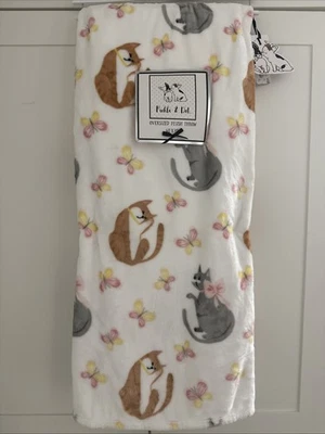 CATS & BUTTERFLIES & BOWS 60x70 Oversize Throw Blanket Pickle & Dot Kitty Cat - Image 1 of 4