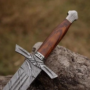 Real Medieval Custom Hand Forged Damascus Steel Viking Sword With Leather Sheath - Picture 1 of 3