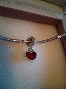 Pandora Sterling “Daughter You Me” Red Enamel Heart Slide Charm 790950EN2 - Picture 1 of 2