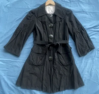 6 Black Trench Coat NANETTE LEPORE $375 Retail Made in USA, 3/4 Sleeves - Image 1 of 4
