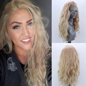 Lange blonde natürliche lockige synthetische Lace Front Perücke für Frauen Gratis Teil Kleber... - Bild 1 von 6