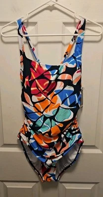 Nautica Tummy Control Multi-Color One Piece Cross Back Floral Swimsuit L NWT 💟  - Image 1 of 4