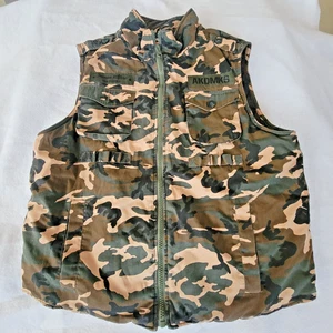 Vintage 90s AKADEMIKS Mens Tactical Puffer Vest Camo Utility Pockets Hunting -XL - Picture 1 of 5