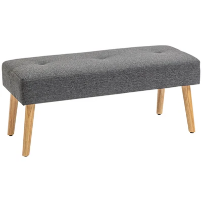 Bench Upholstered Linen Grey 101.5cm L x 41cm W Tufted Seat 44cm H - Image 1 of 4