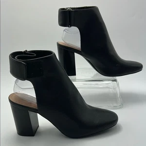 H&M Open Heeled Boots Women's 8.5 Black Round Toe Block Heel Ankle Booties Strap - Picture 1 of 15