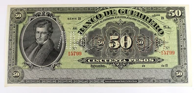 Mexico, 1914 El Banco de Guerrero 50 Pesos Remainder S#301 Series B  - CU !! - Image 1 of 2