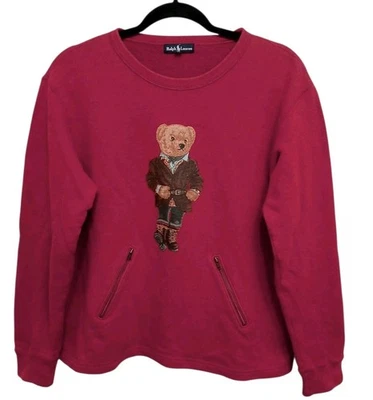 Sudadera De Colección Ralph Lauren Preppy Oso de Peluche Mujer Talla M Roja Rara Bolsillo con Cremallera Foto 1 de 4