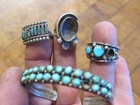 Lot Sterling Silver & Turquoise Zuni & Navajo Rings & Bracelet Parts or Repair