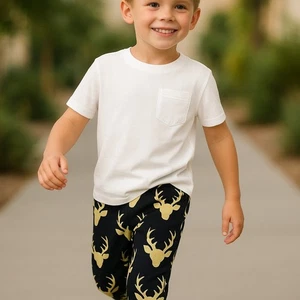 Pantalone Stampa Testa di Cervo Buck Tg 100 3 Nero Panna Serigrafato Elastico Vita - Foto 1 di 9