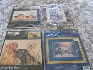 COUNTED CROSS STITCH LOT 4 JANLYNN CANDAMAR Angels Thomas Kinkade Retrievers - Picture 1 of 7