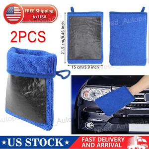 2X Car Wash Gloves Microfiber Clay Bar Towel Detailing Cleaning Cloth Rag - Picture 1 of 15