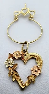 14k 585 Gold Heart Charm Drop Pendant w 1980s Three Tone Art Heart Charm Au 2279 - Picture 1 of 17