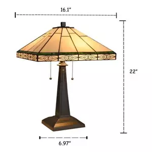 Theros Tiffany-Stil 2 Licht Mission Tischlampe 16 Zoll Schirm - Bild 1 von 5