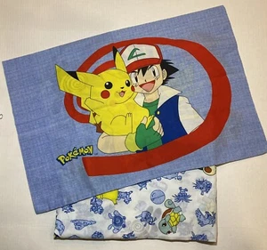 Vintage Pokemon Twin Bed Flat Sheet & Pillow Case Pikachu 1998 Nintendo - Bild 1 von 8
