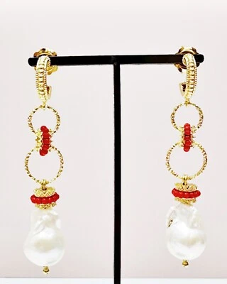 Orecchini in argento, con perle e corallo SOA2463 - Immagine 1 di 2