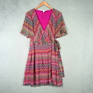 Diane von Furstenberg Silk Wrap Dress 10 Pink Multicolor Boho Print Resort wear - Picture 1 of 15