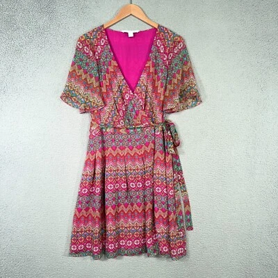 Diane von Furstenberg Silk Wrap Dress 10 Pink Multicolor Boho Print Resort wear - Image 1 of 4