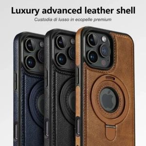 Hülle Kunstleder Case für iPhone 12 13 14 15 16 mit Felge Ständer Halterung - Bild 1 von 17